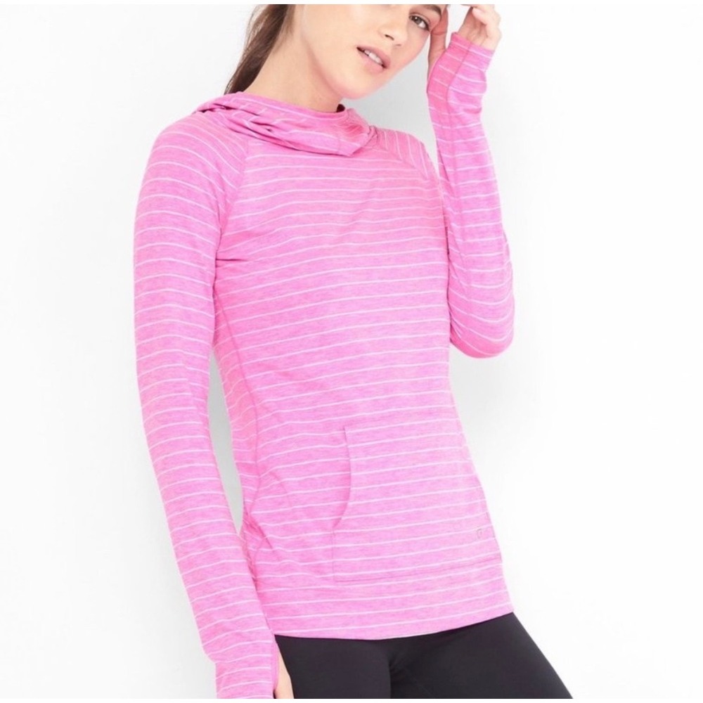 GapFit Womens Large‎ Pink Striped Cowl Neck Pullover Activewear Top Thumbholes